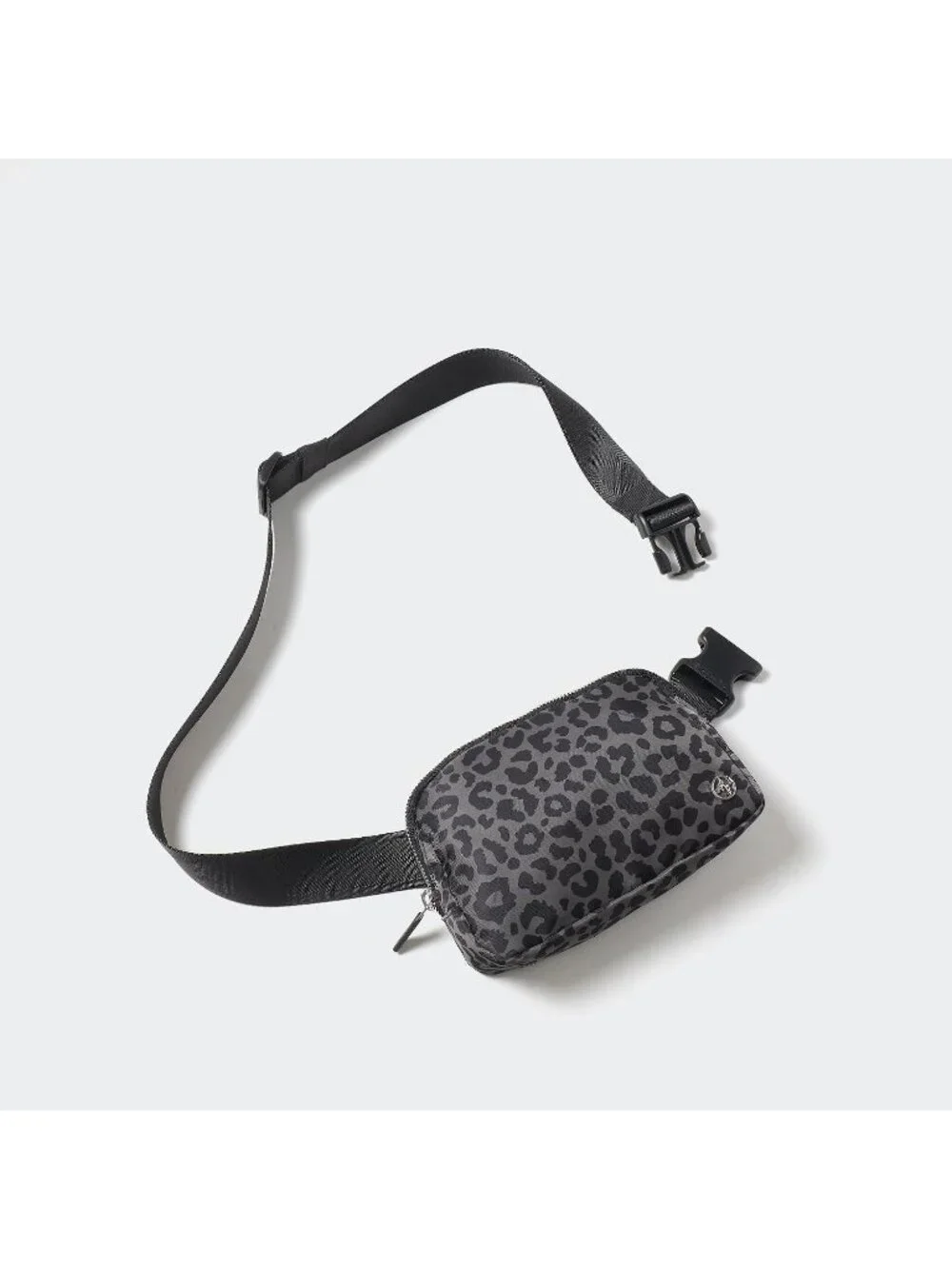 Men's Grey Leopard Crossbody Belt Bag Wide Zipper Adjustable Strap 3-Pockets